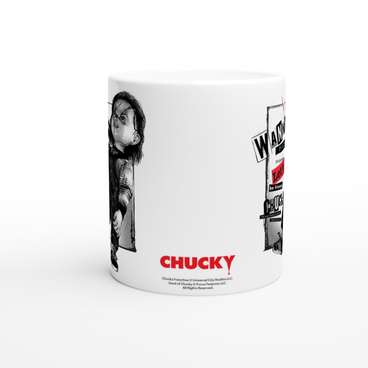 Offizielle Chucky-Tasse – Lets Be Friends – Lets Play – 330 ml, weiße Tasse