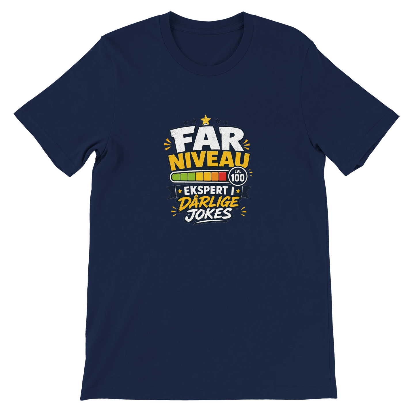 Far niveau T-shirt med level design og teksten ekspert i dårlige jokes