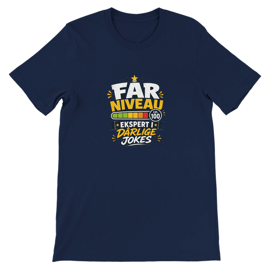 Far niveau T-shirt med level design og teksten ekspert i dårlige jokes