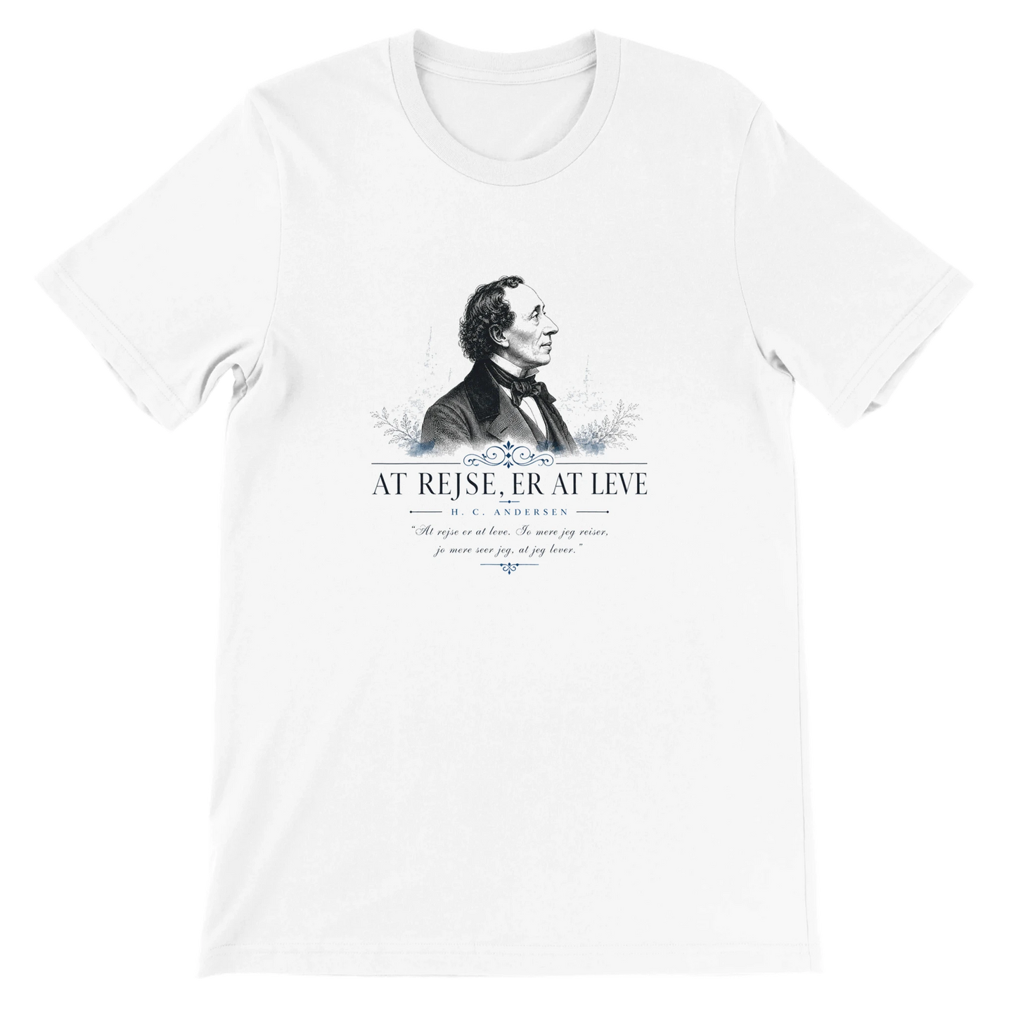 H.C. Andersen T-shirt med vintageportræt og citatet At rejse er at leve