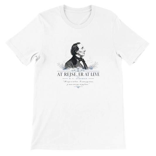 H.C. Andersen T-shirt med vintageportræt og citatet At rejse er at leve