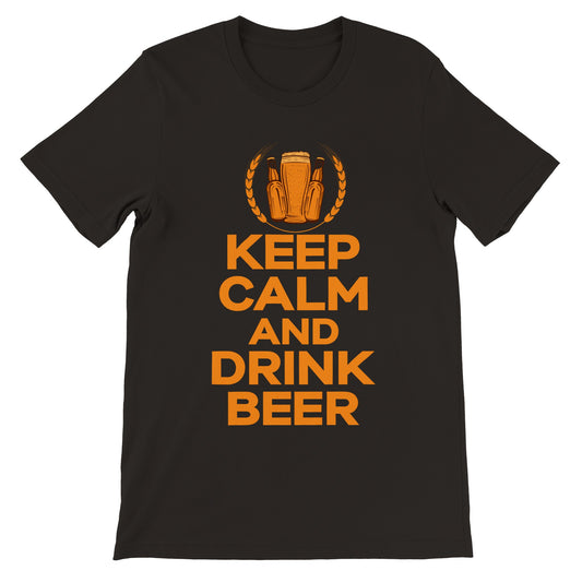 Unisex T-shirt med teksten Keep Calm and Drink Beer og ølmotiv