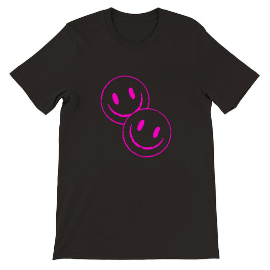 Unisex T-shirt med futuristisk cyberpunk smiley motiv i digital neonstil