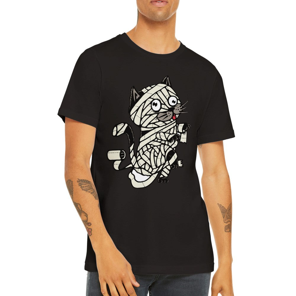Unisex T-shirt med sød kat viklet ind i en rulle toiletpapir