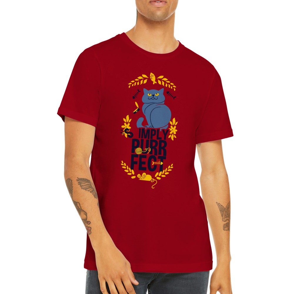 Unisex katte-T-shirt med teksten Simply Purrfect og humoristisk kattemotiv