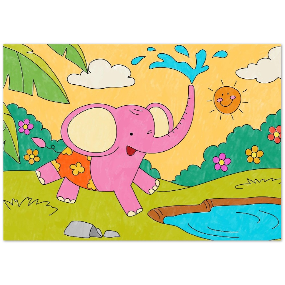 Plakat - Farverig Elefant Børneplakat - Mat Museums Papir