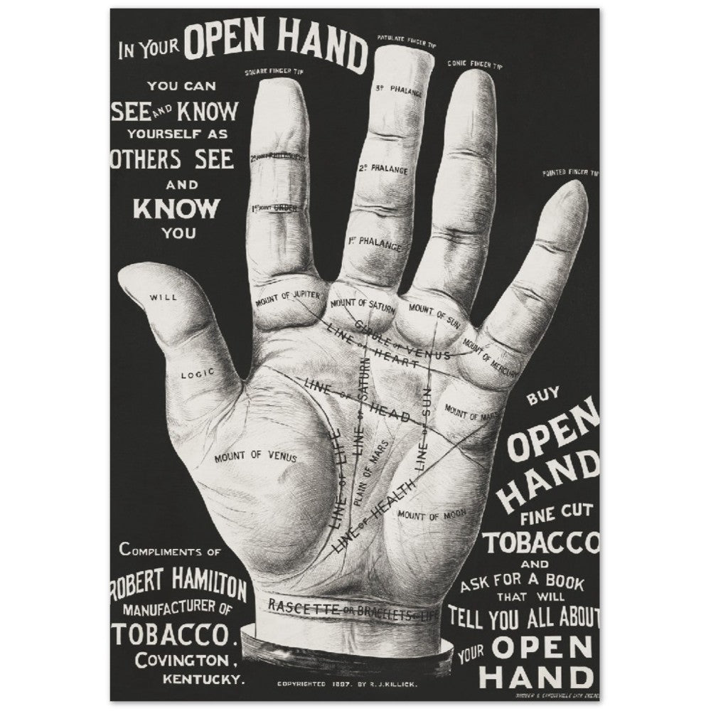 Poster - Retro Open Hand, Palm Reading - Premium Matte Paper 
