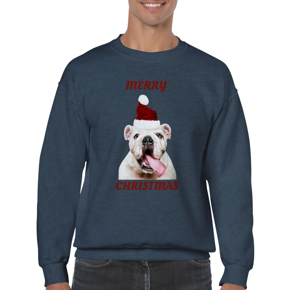 Sweatshirt - Merry Christmas Happy Bulldog - Klassisk Unisex Crewneck Sweatshirt