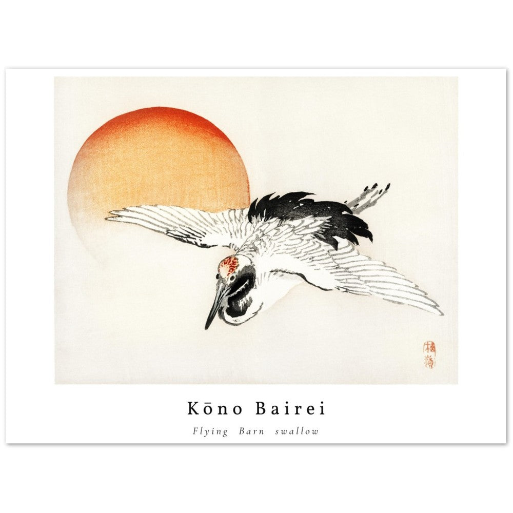 Plakat - Kōno Bairei - Flying crane art print - vintage illustration