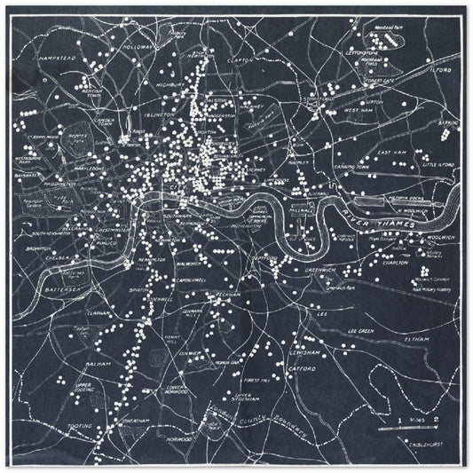 Poster - London Map Of Zeppelin And Airplane Bombers (1919 ) Premium Matt Paper