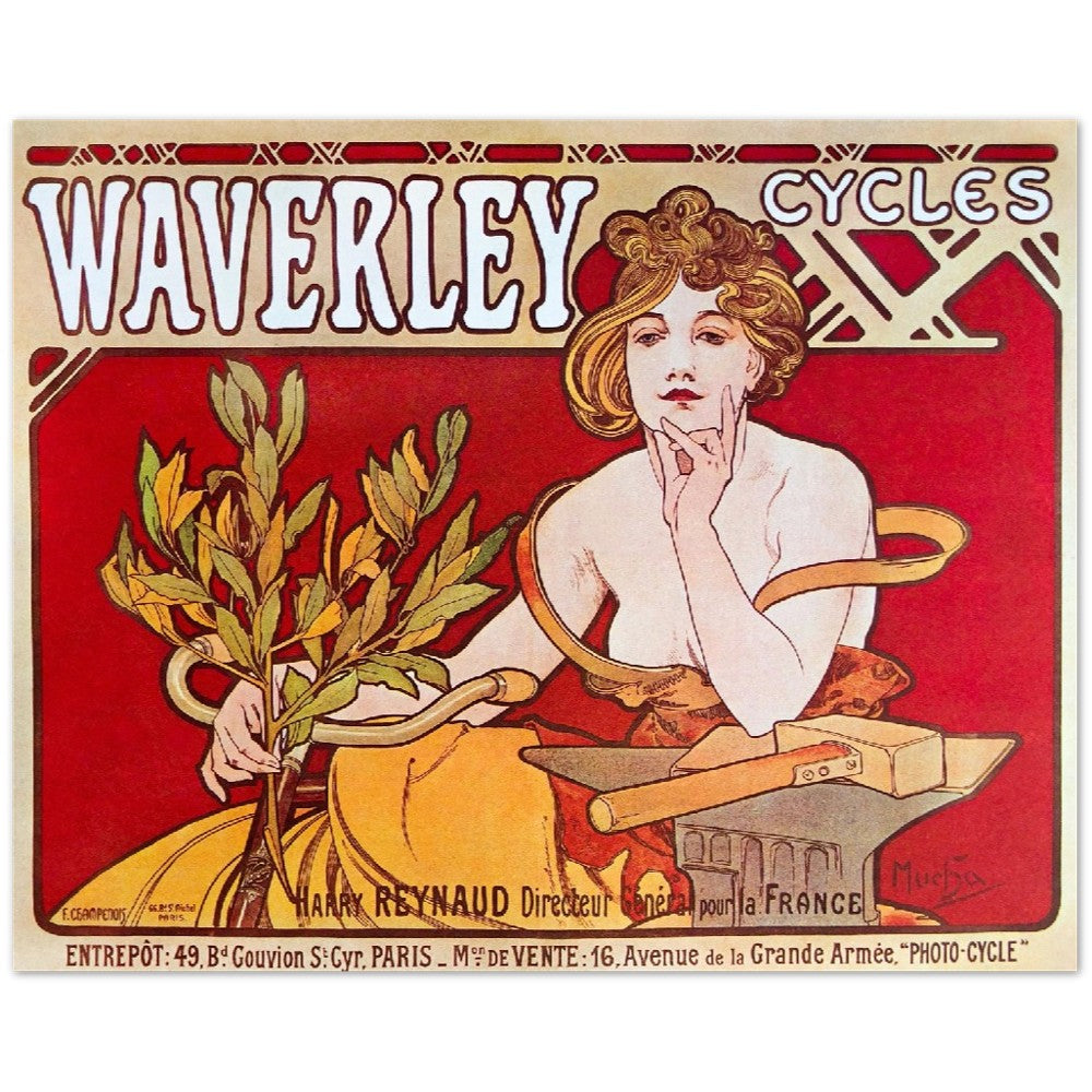 Poster - Retro Cycles Waverley by Alphonse Mucha - Premium Matte Poster Paper