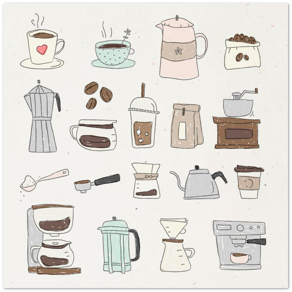 Poster - Süßer Kaffee-Doodle-Design Klassisches mattes Posterpapier