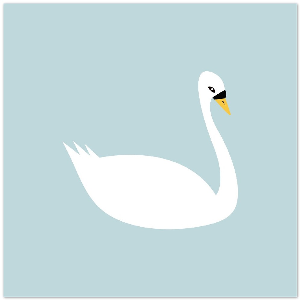 Children's posters - White Swan Illustration on light blue background - Premium Matt Paper