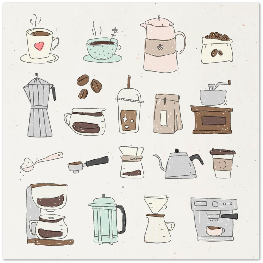 Poster - Süßer Kaffee-Doodle-Design Klassisches mattes Posterpapier