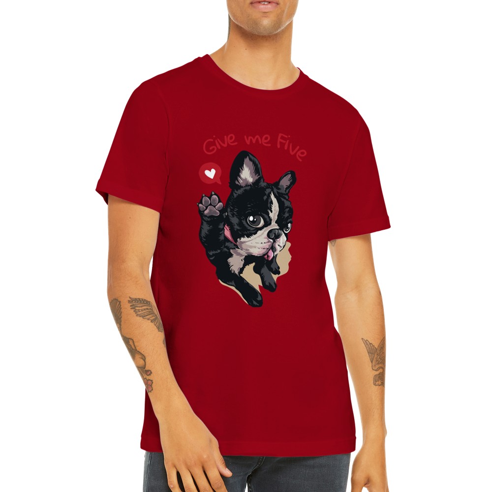 Sjove T-shirts - Fransk Bulldog Give Me Five Premium Unisex T-shirt