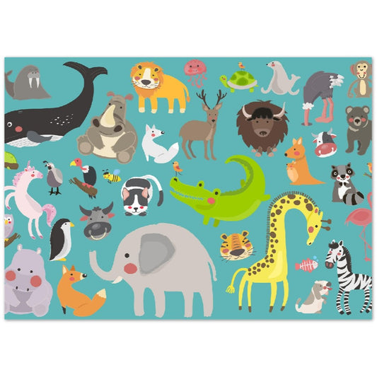 Children's Posters - Cute Illustration of Wild Animals - Premium Matte Poster Paper