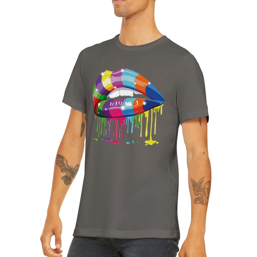 Zitat T-Shirt - Lustige Designs Artwork - Bunte Lippen Premium Unisex T-Shirt 
