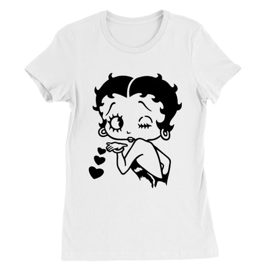 T-Shirt – Betty Boop Kisses Artwork – Premium Damen T-Shirt mit Rundhalsausschnitt 