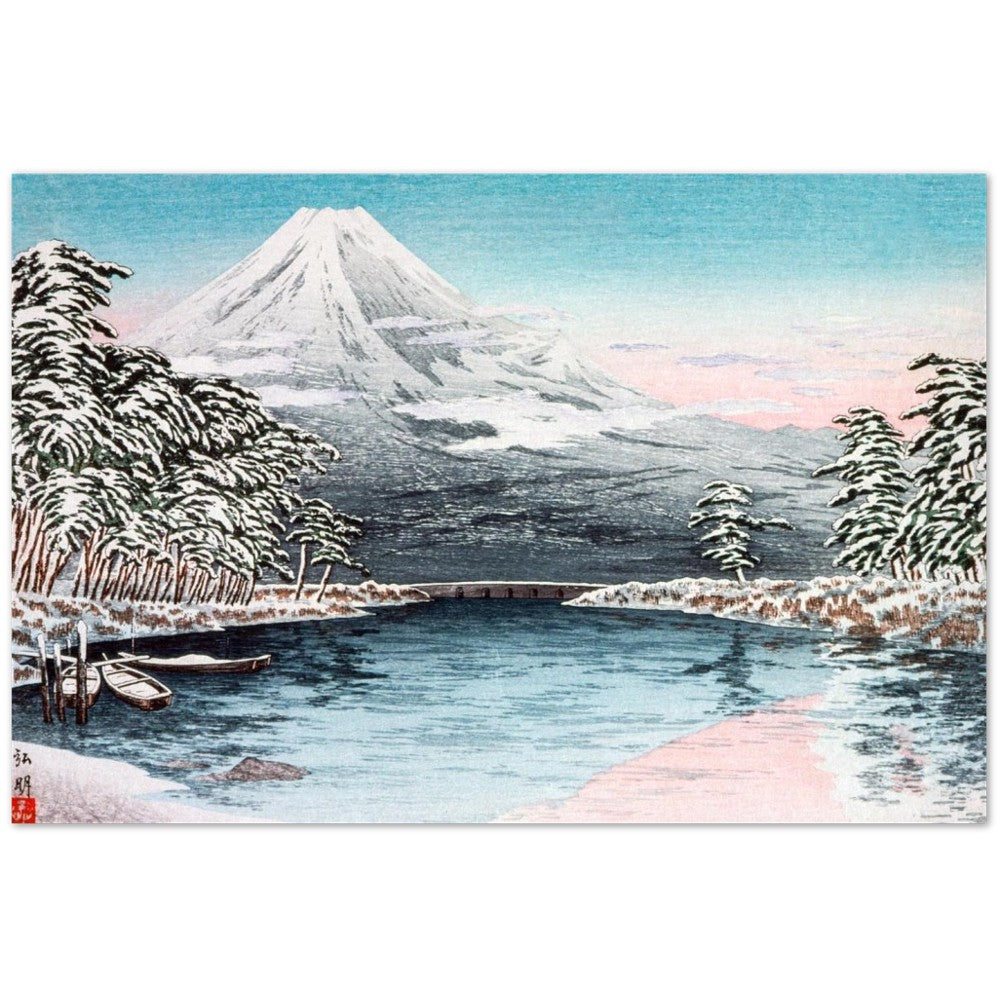 Plakat Mt. Fuji fra Tagonoura, Snow Scene (1932) af Hiroaki Takahashi