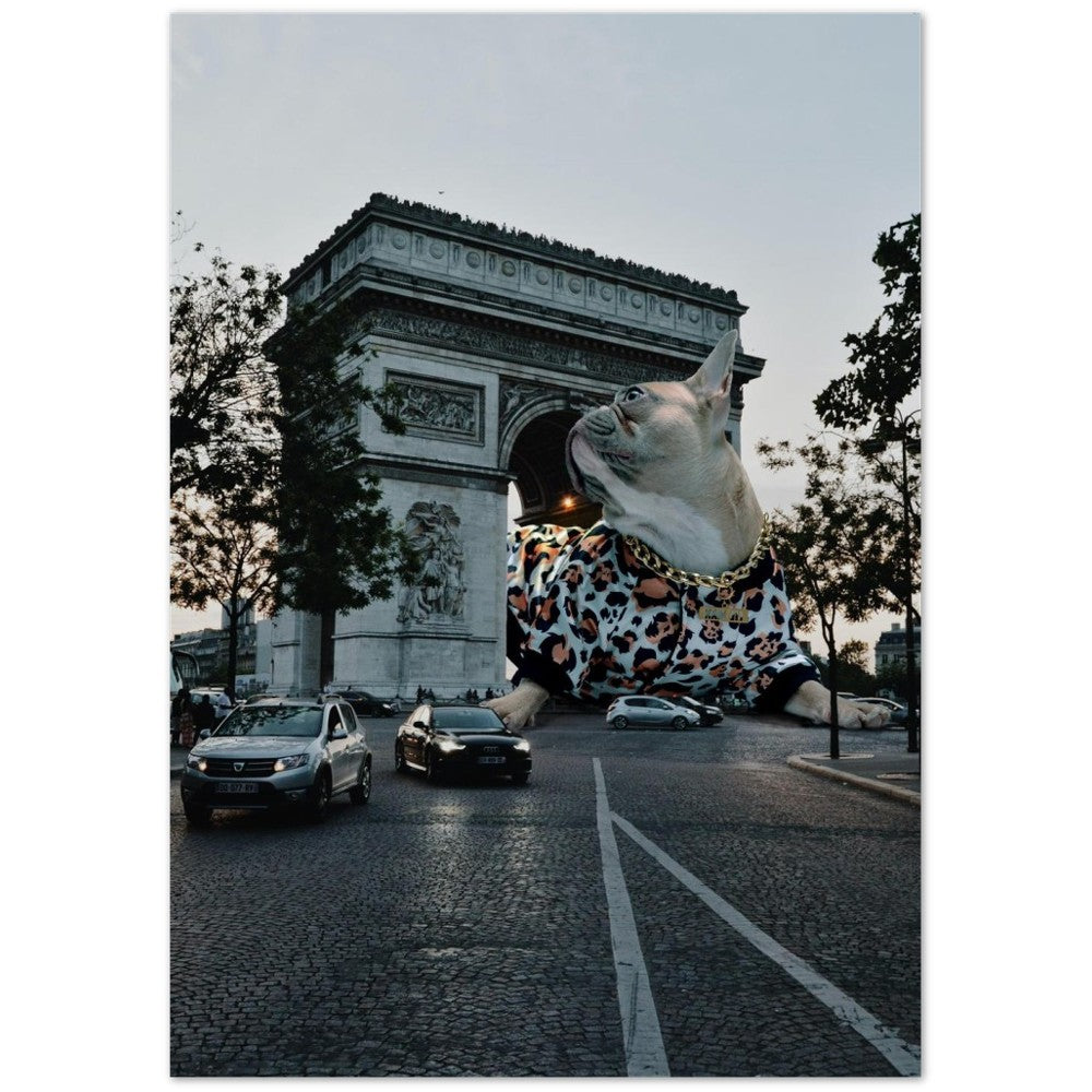 Poster Artwork - French Bulldog vs Arc de Triomphe - Classic Matte Museum Poster Paper