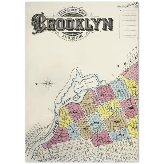 Plakat - Brooklyn New York Sanborn Fire Insurance Kort (1888) - Premium Mat Papir
