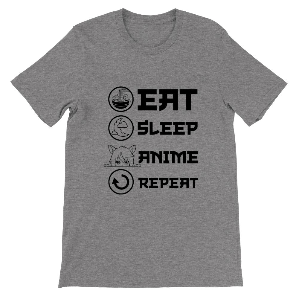 Zitat T-Shirt - Anime - Essen, Schlafen, Anime, Wiederholen - Premium Unisex T-Shirt 