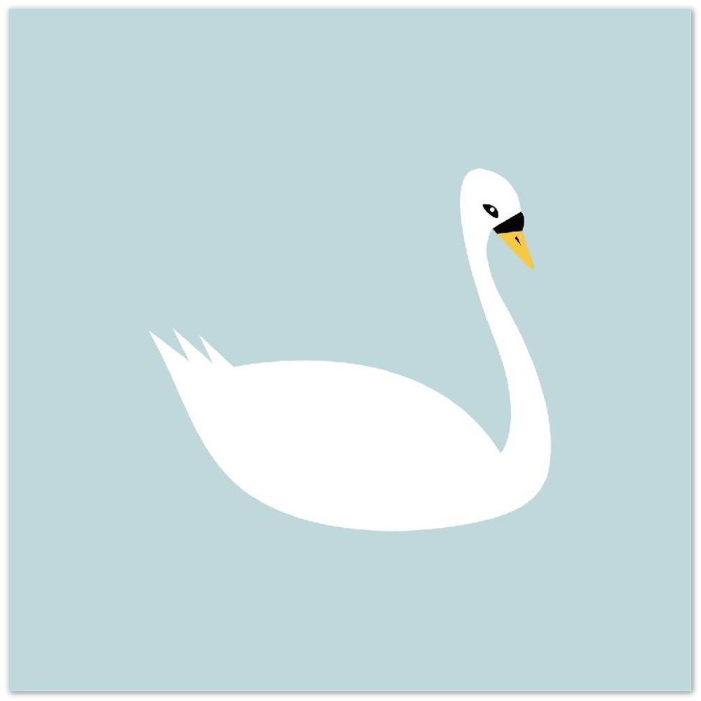 Children's posters - White Swan Illustration on light blue background - Premium Matt Paper