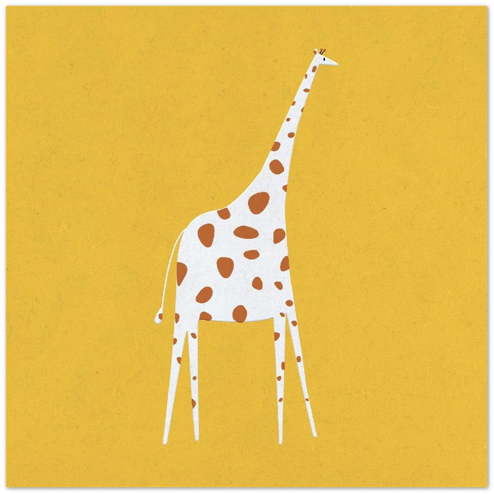 Børneplakater - Sød Giraf Illustraion Gul Baggrund - Premium Mat Papir