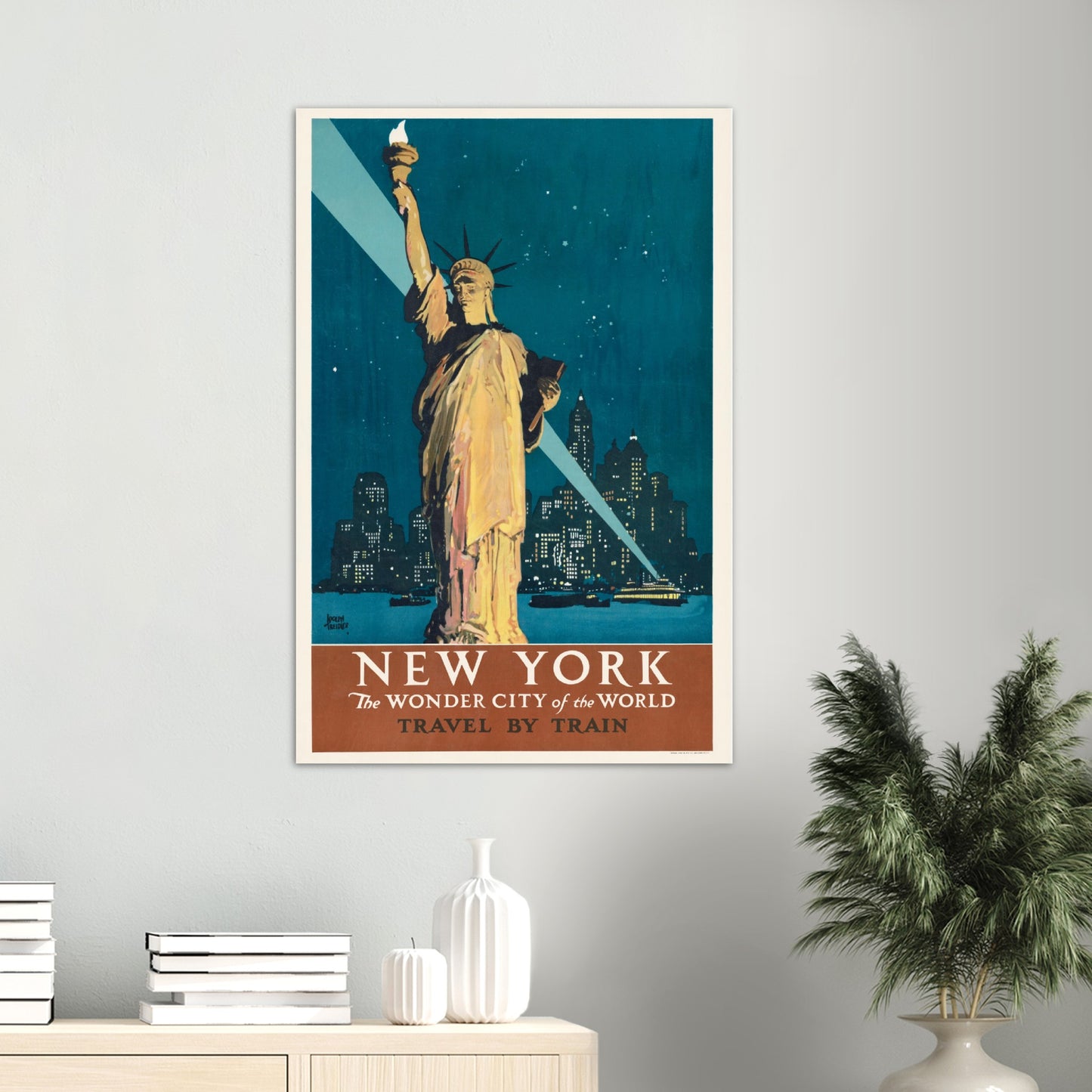Plakat - New York The Wonder City Of The World Travel By Train (1927) Premium Mat Plakat Papir
