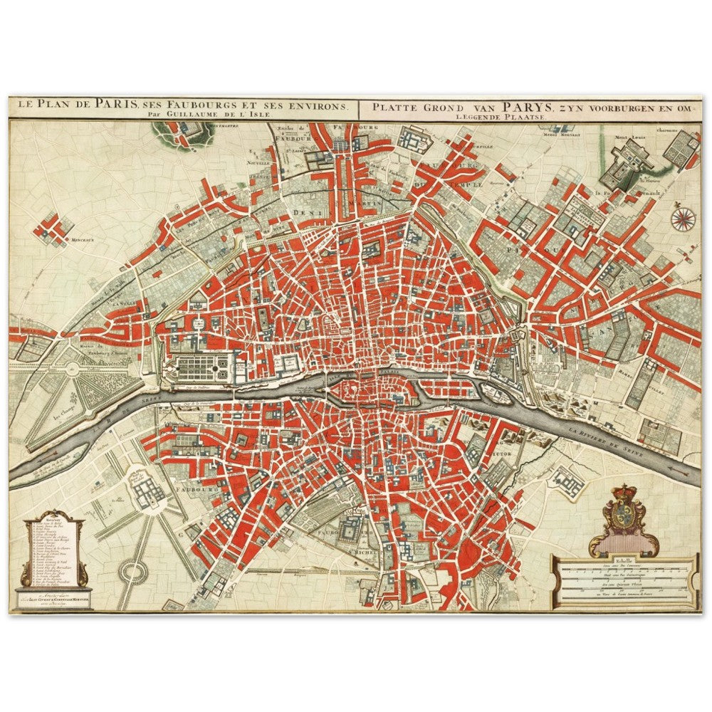 Plakat Plattegrond van Parijs (ca. 1721-1774) af Guillaume Delisle