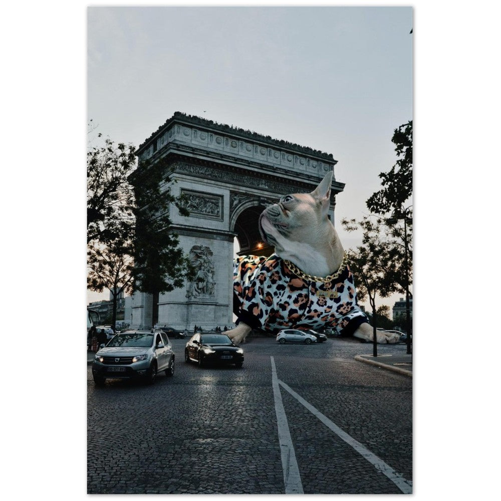 Poster Artwork - French Bulldog vs Arc de Triomphe - Classic Matte Museum Poster Paper