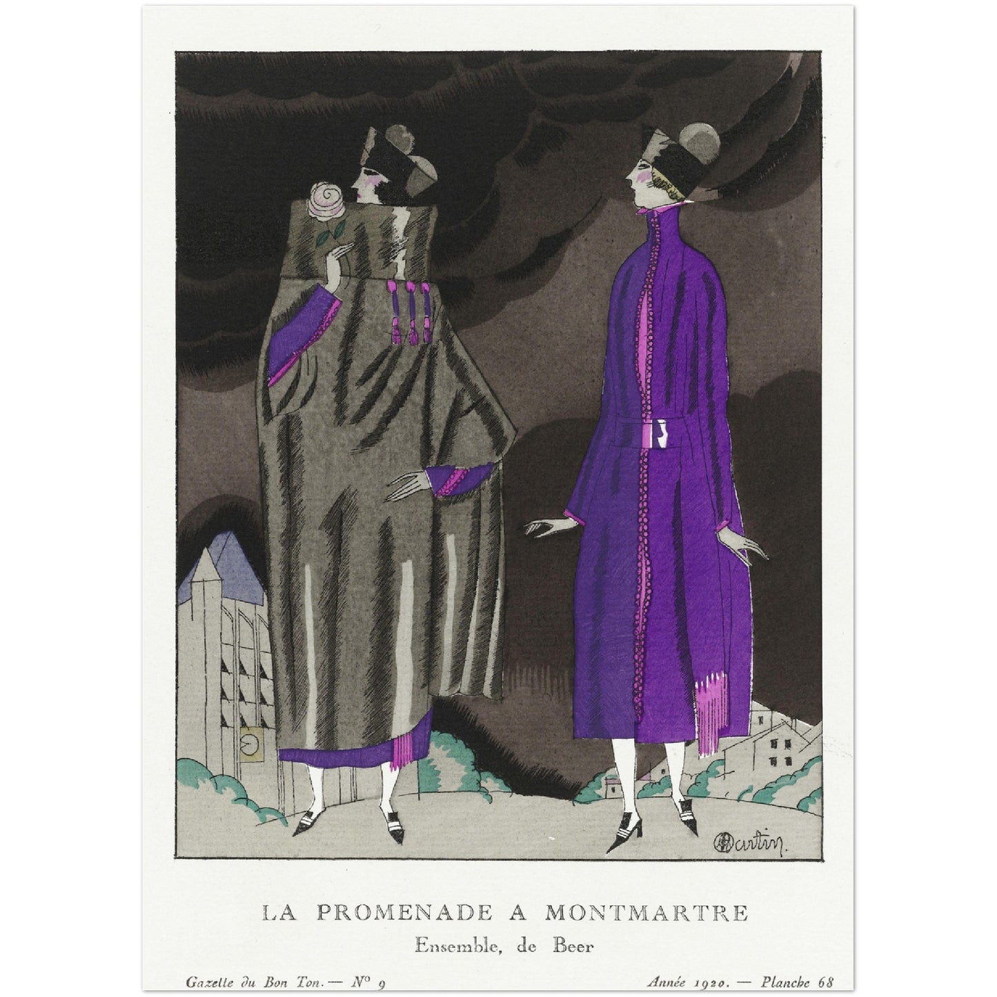 Poster – La promenade a Montmartre, Ensemble, de Beer (1920) Charles Martin – Premium Matte Paper 