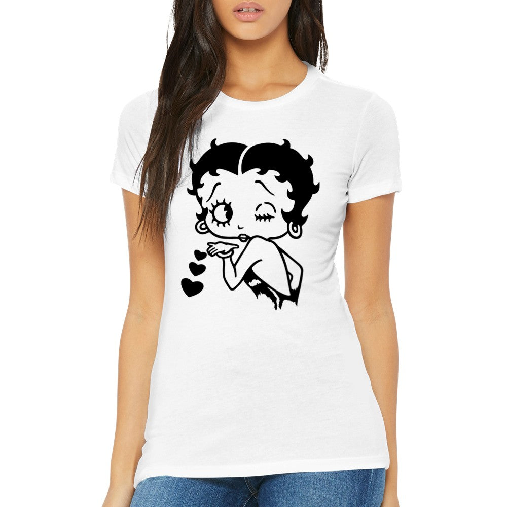T-shirt - Betty Boop Kisses Artwork - Premium Kvinde Crewneck T-shirt