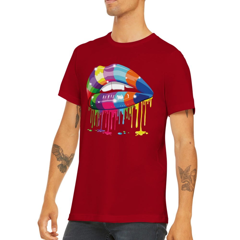 Zitat T-Shirt - Lustige Designs Artwork - Bunte Lippen Premium Unisex T-Shirt 