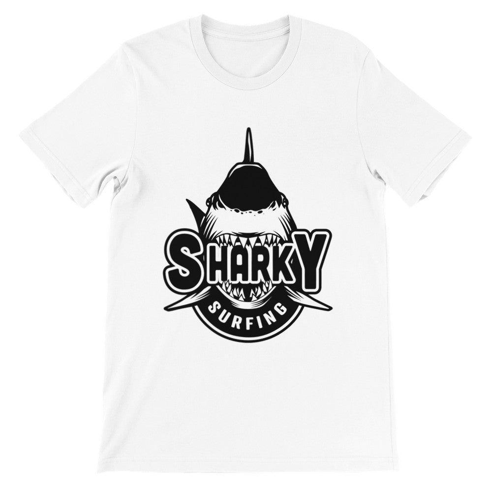 Lustige T-Shirts - Surfende Kunstwerke des Hais Erstklassiges Unisex-T-Shirt