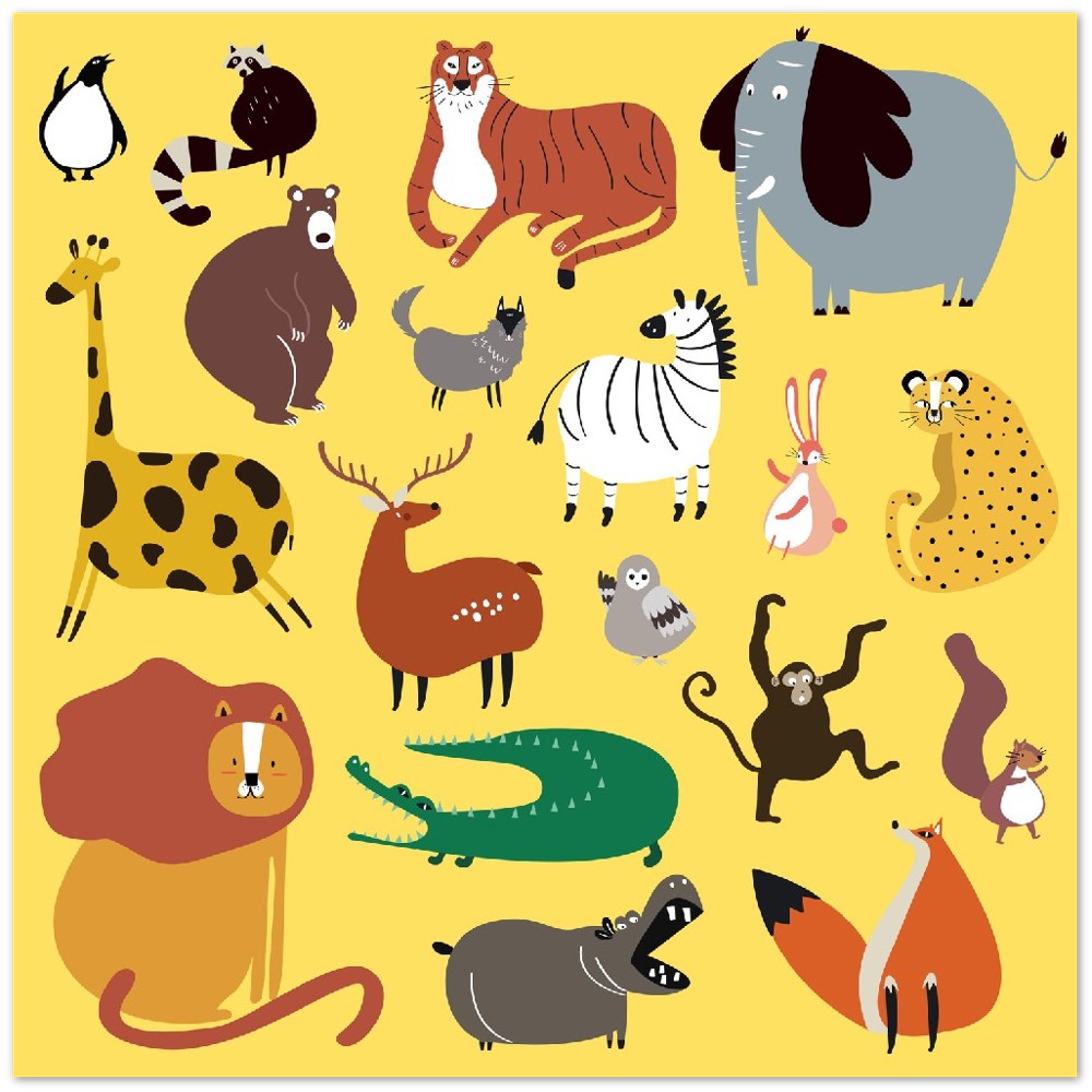 Poster – Buntes Kinderposter mit Tiermotiven – mattes Posterpapier