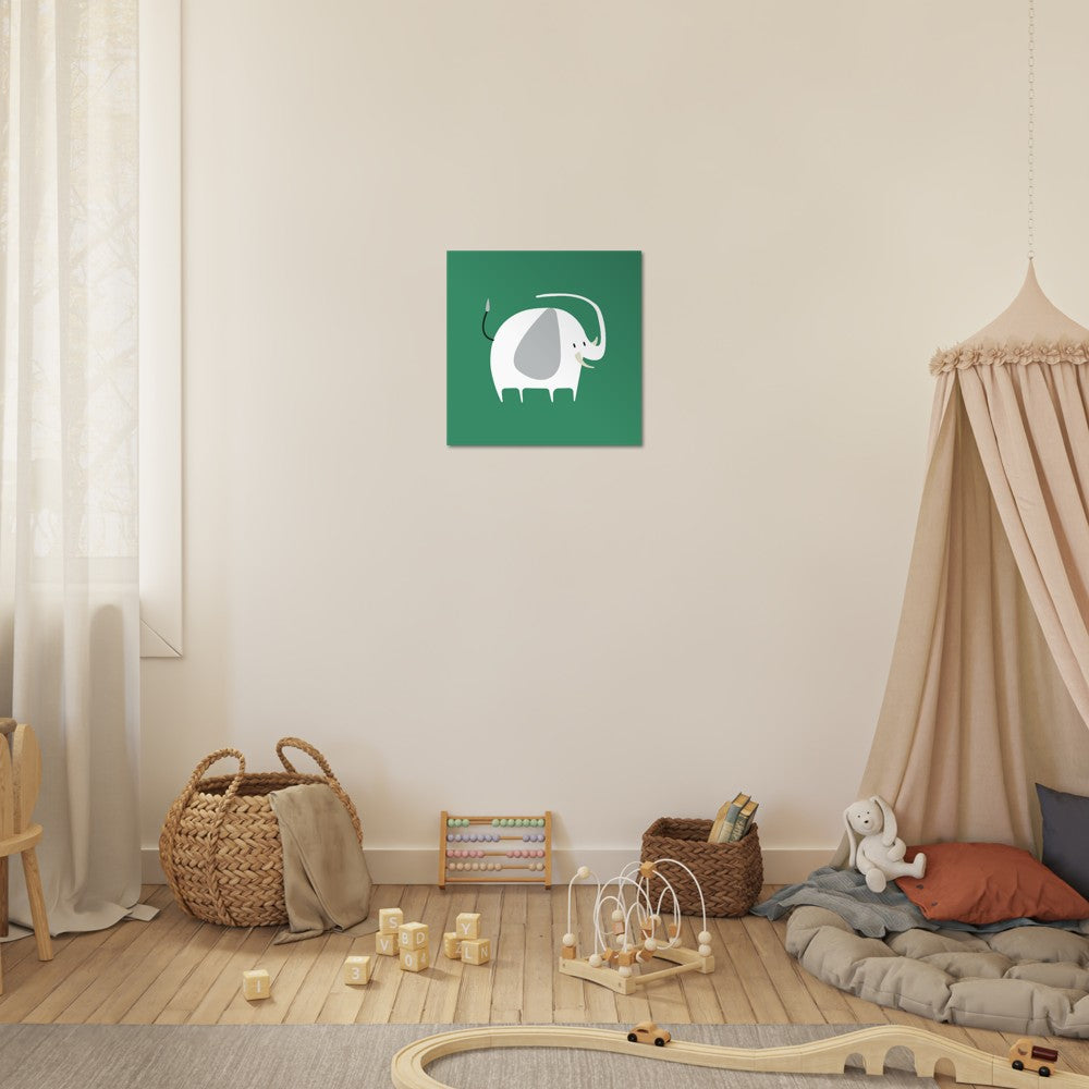 Children's posters - Cute white elephant illustration green background Premium Matt Paper