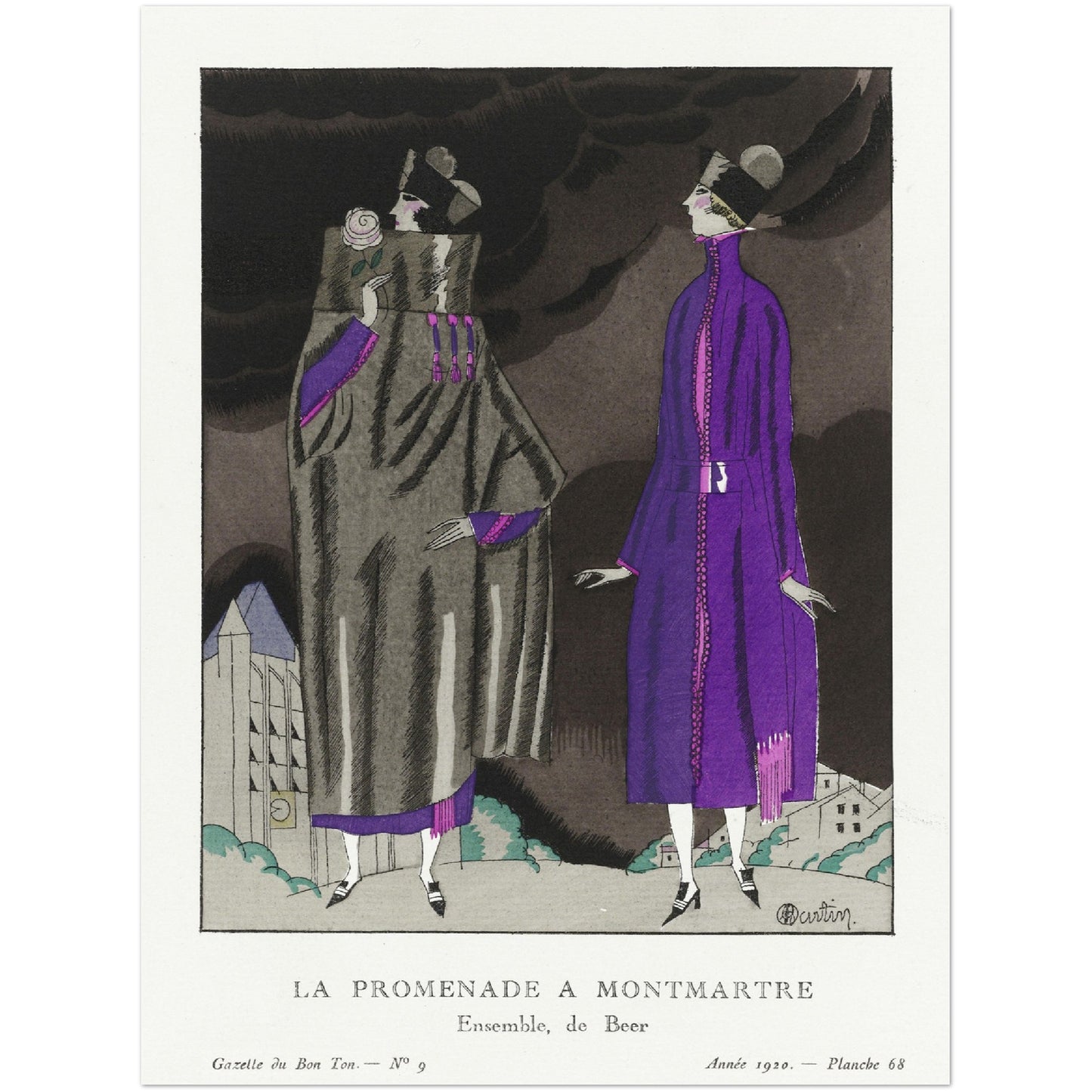Poster - La promenade a Montmartre, Ensemble, de Beer (1920) Charles Martin - Premium Matte Paper 