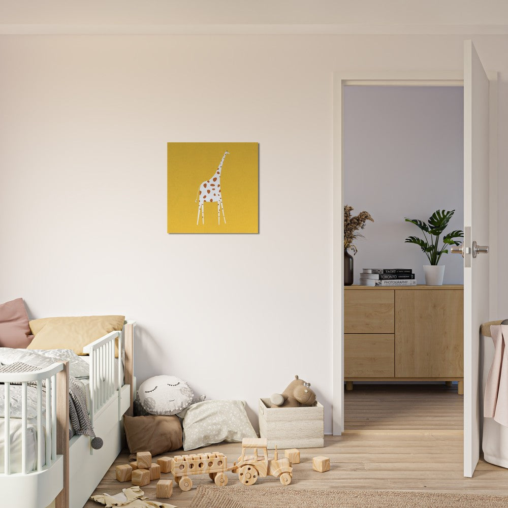 Kids Posters - Cute Giraffe Illustraion Yellow Background - Premium Matte Paper