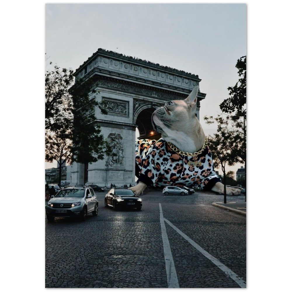 Poster Artwork - French Bulldog vs Arc de Triomphe - Classic Matte Museum Poster Paper