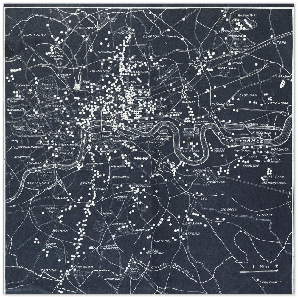 Poster - London Map Of Zeppelin And Airplane Bombers (1919 ) Premium Matt Paper