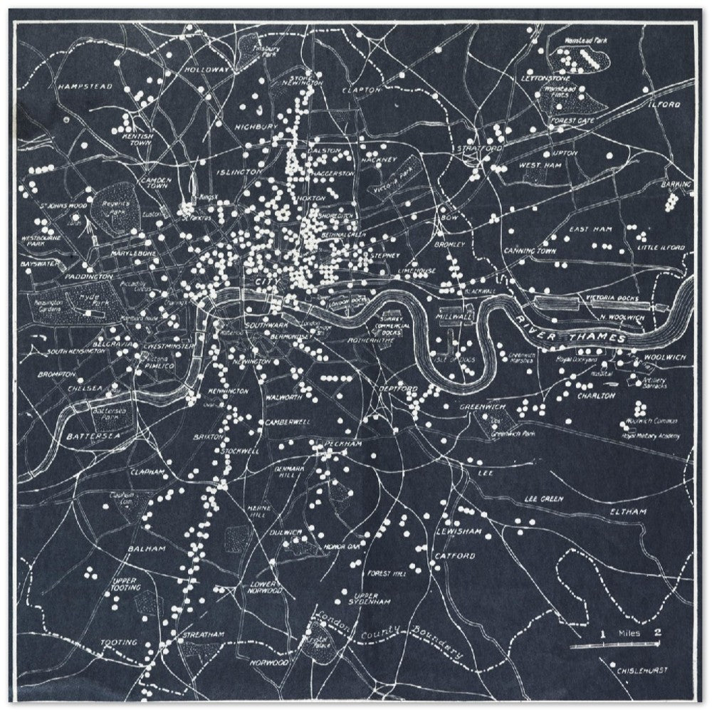 Poster - London Map Of Zeppelin And Airplane Bombers (1919 ) Premium Matt Paper