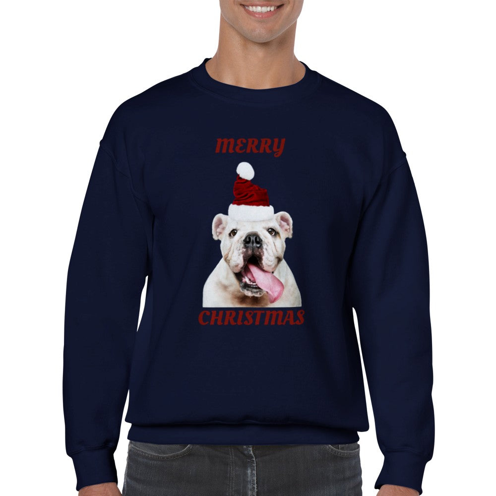Sweatshirt - Merry Christmas Happy Bulldog - Klassisk Unisex Crewneck Sweatshirt