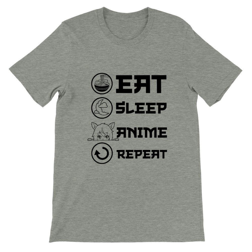 Zitat T-Shirt - Anime - Essen, Schlafen, Anime, Wiederholen - Premium Unisex T-Shirt 