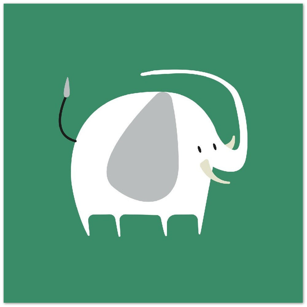 Children's posters - Cute white elephant illustration green background Premium Matt Paper