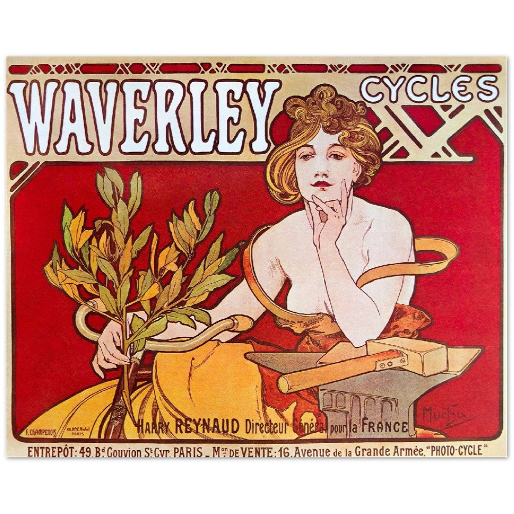 Poster - Retro Cycles Waverley by Alphonse Mucha - Premium Matte Poster Paper