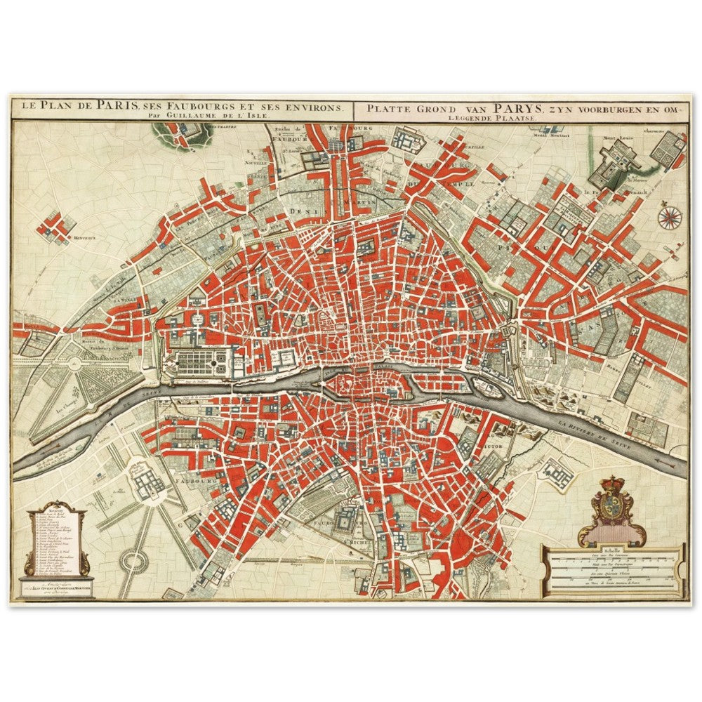Plakat Plattegrond van Parijs (ca. 1721-1774) af Guillaume Delisle