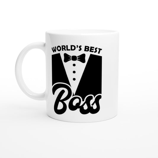 Hvidt 330 ml krus med teksten I Never Asked to Be World’s Best Boss